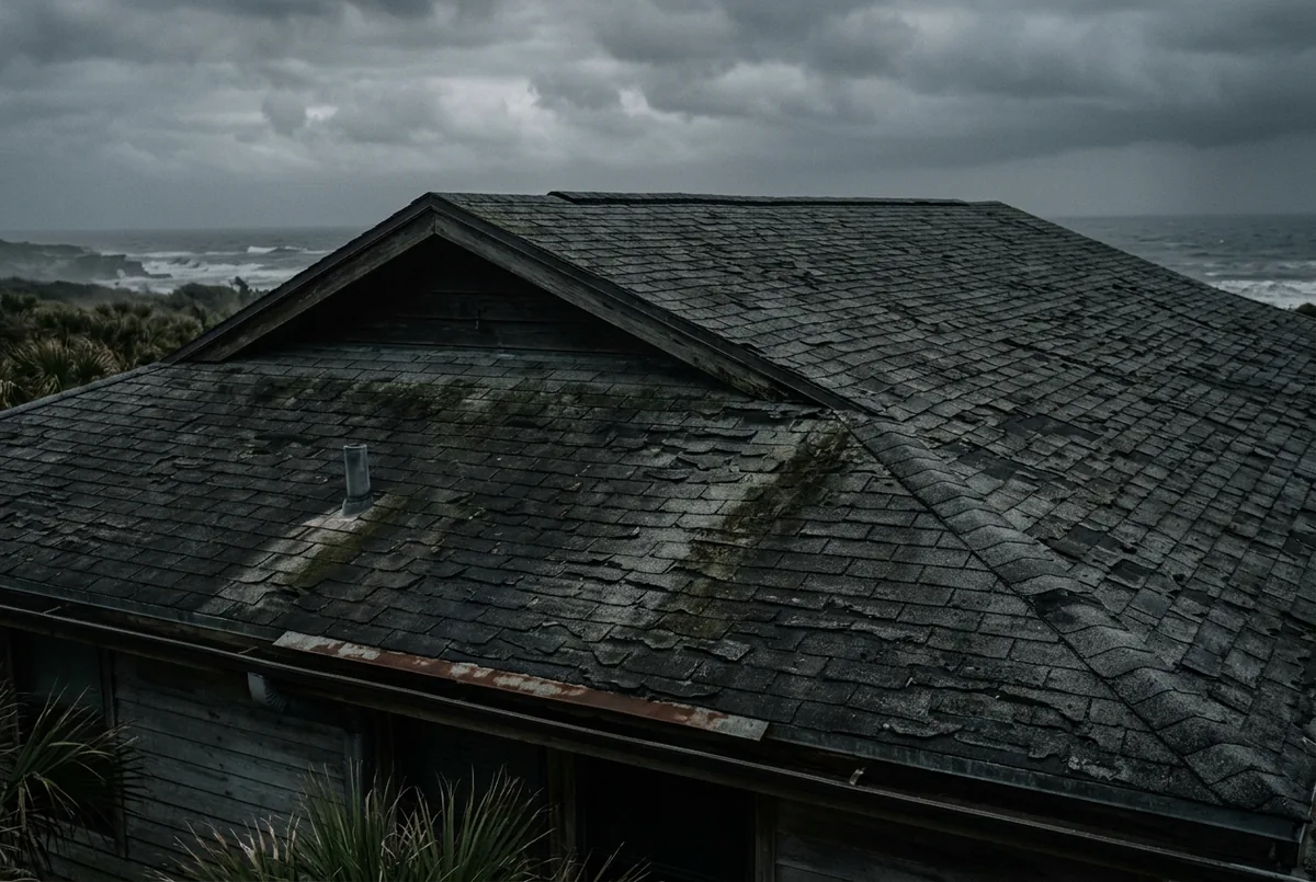 Aged roof before replacement, sample